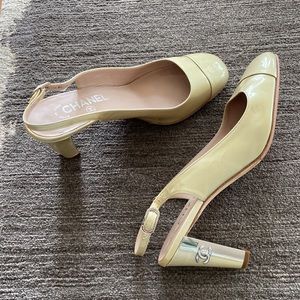 Sling back Chanel heels. Brand new soles- no slip, and comfortable.